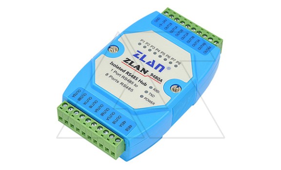 Концентратор последовательных интерфейсов ZLAN9480A, RS-485 в RS-485, 1xRS-485, 8xRS-485, 24VDC, DIN35 ZLAN даташит схема