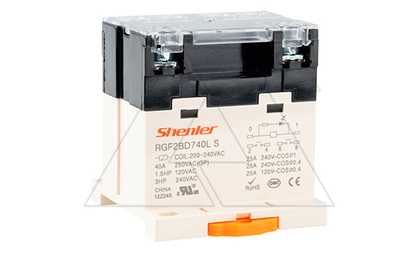 Купить Реле RGF2BD740LS, 2NO, 40A(250VAC/30VDC), 200-240VAC, LED, на рейку DIN35/панель, винтовое подключение Shenler фото
