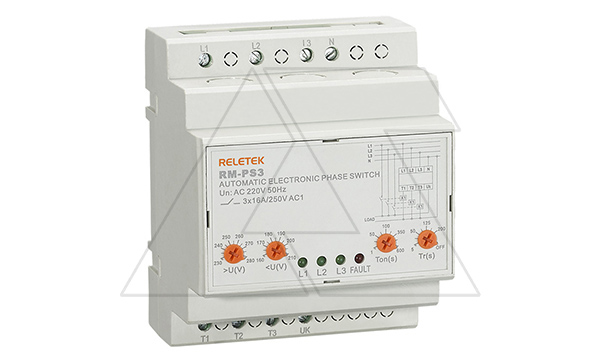 Купить Реле выбора приоритетной фазы RM-PS3, 3NO+N, 16A, 220VAC, Umin(110_210V)/Umax(230_280V), 0.02_0.1s/1_600s, LED, 4,5M Reletek фото
