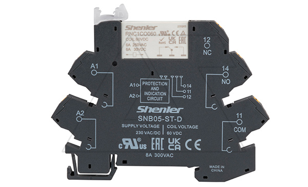 Купить Реле интерфейсное RNC1CO060 с колодкой SNB05-ST-D, push-in, 1CO, 6A(250VAC), 230VAC/DC, LED, W=6.2mm Shenler фото