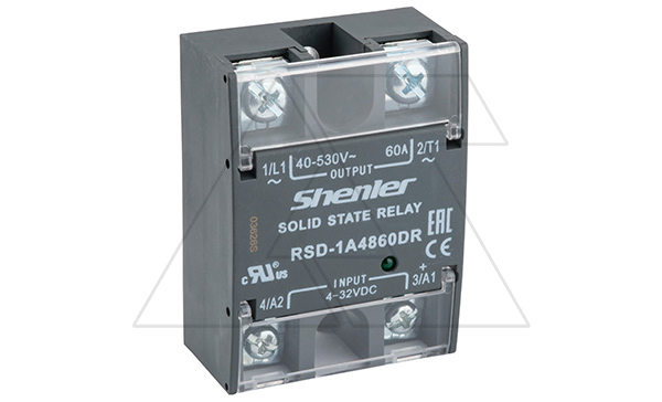 Купить Реле твердотельное RSD-1A4860DR, однофазное, мгновенное переключение, 1NO, 60А(40_530VAC), 4_32VDC, W=45mm Shenler фото