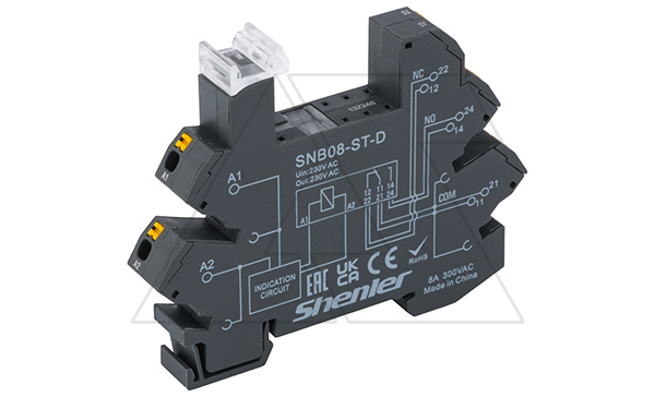 Купить Цоколь SNB08-ST-D, push-in, 2CO, 8A(250VAC/30VDC), 230VAC/DC, LED, W=12.95mm Shenler фото