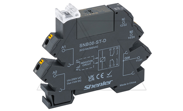 Купить Реле интерфейсное R2G2CH110 с колодкой SNB08-ST-D, push-in, 2CO, 8A(250VAC/30VDC), 230VAC/DC, LED, W=12.95mm Shenler фото